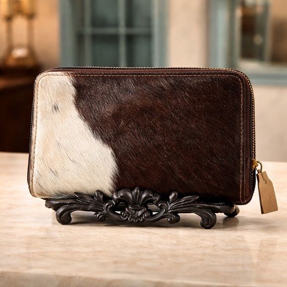 handmade Handbags - Amazing Hide-on Rustic Leather Zip around Wallet New Card Holder Black White